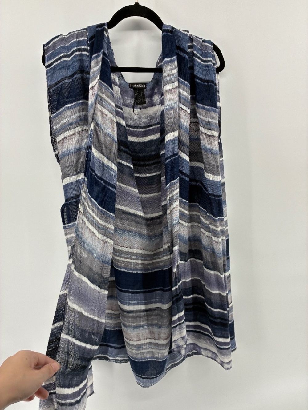 Steve Madden Blue Colourblock Kaftan Shawl Cardigan